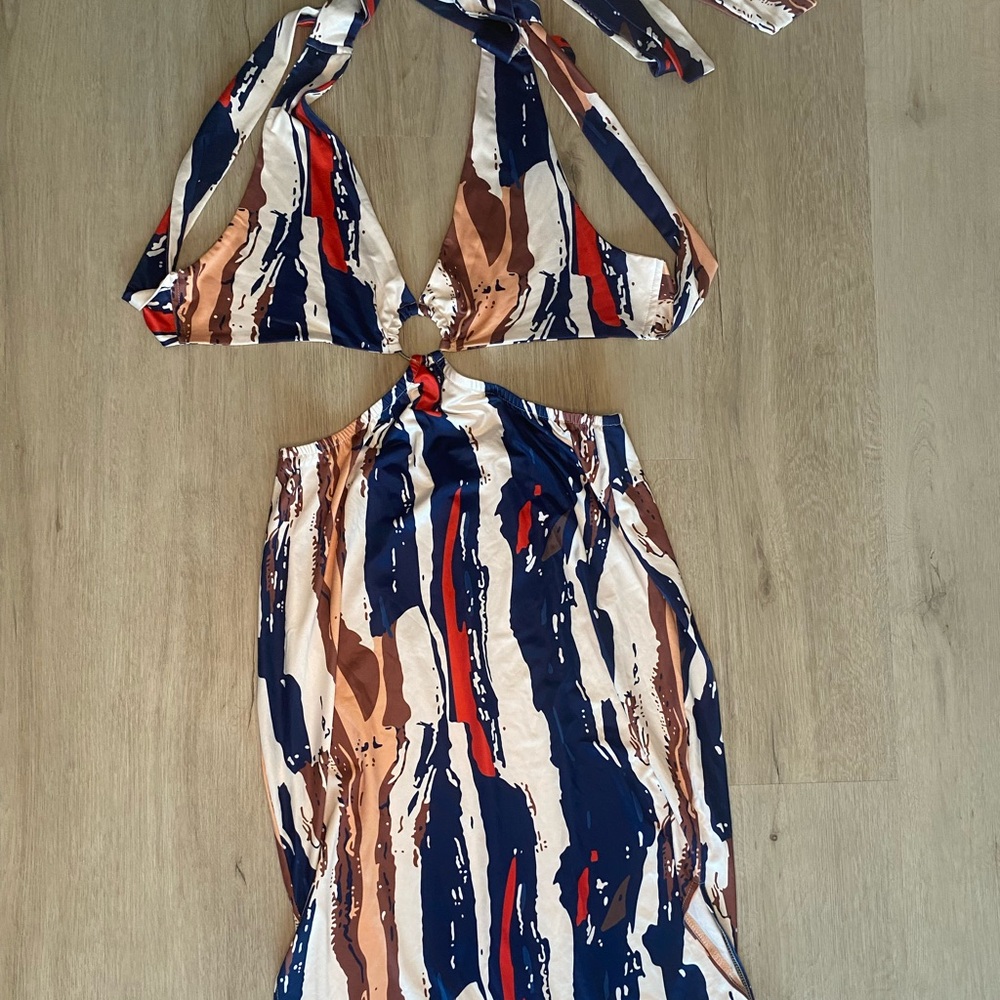 Multicolor Abstract Print Halter Dress